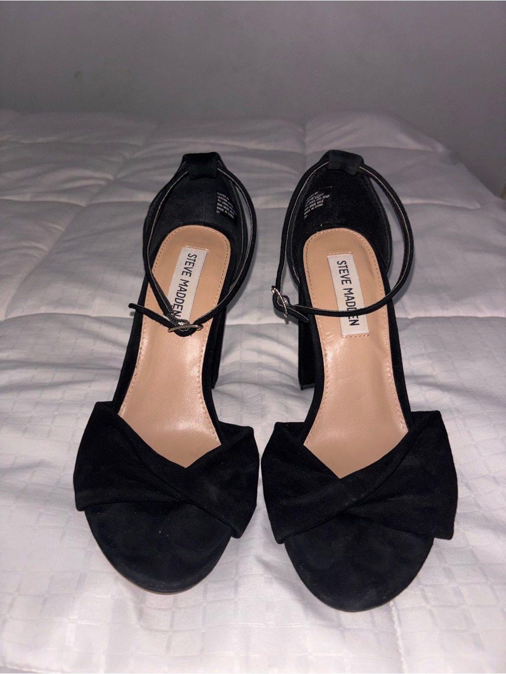 Steve Madden Black Suede Bow Block Heel Sandals